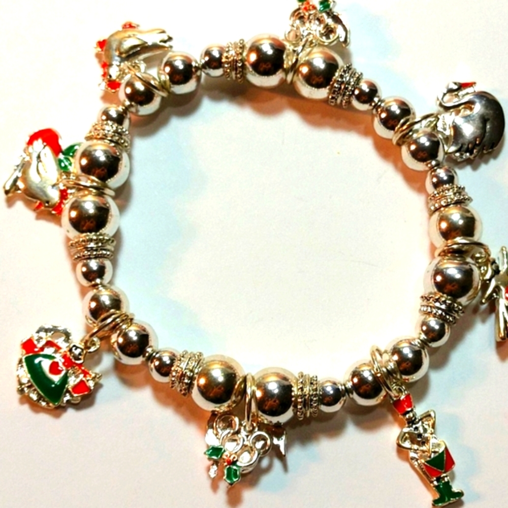 🛑 Price DROPPED 🛑 Holiday Bracelet Christmas Charm Bracelet Charm Silver Beads